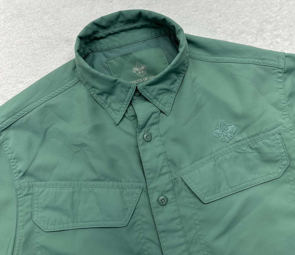 Boy Scouts Of America Short Sleeve Button Up Shirt Adult S Green Lightweight